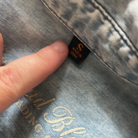 Bullhead Black Small Button Up Chambray Blue Stretchy Long Sleeve Top - Picture 5 of 8